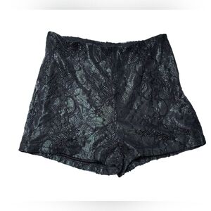 The Sang Black High-Waisted Shimmery Floral  Lace Whimsigoth Sexy Booty Shorts L